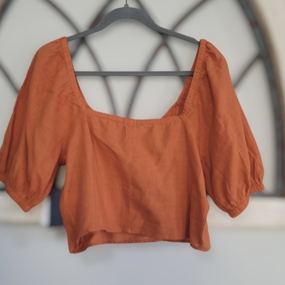 *NWT* MELROSE AND MARKET, 100% Cotton Puff Sleeve Crop Top, Rust Amber, Sz Large - Picture 4 of 4
